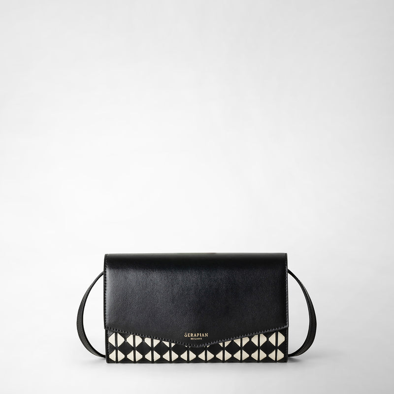 Serapian Clutch con tracolla in mosaico nero-panna Offerte esclusive
