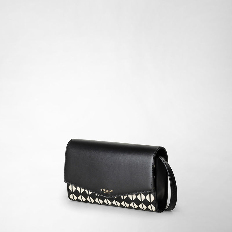 Serapian Clutch con tracolla in mosaico nero-panna Offerte esclusive