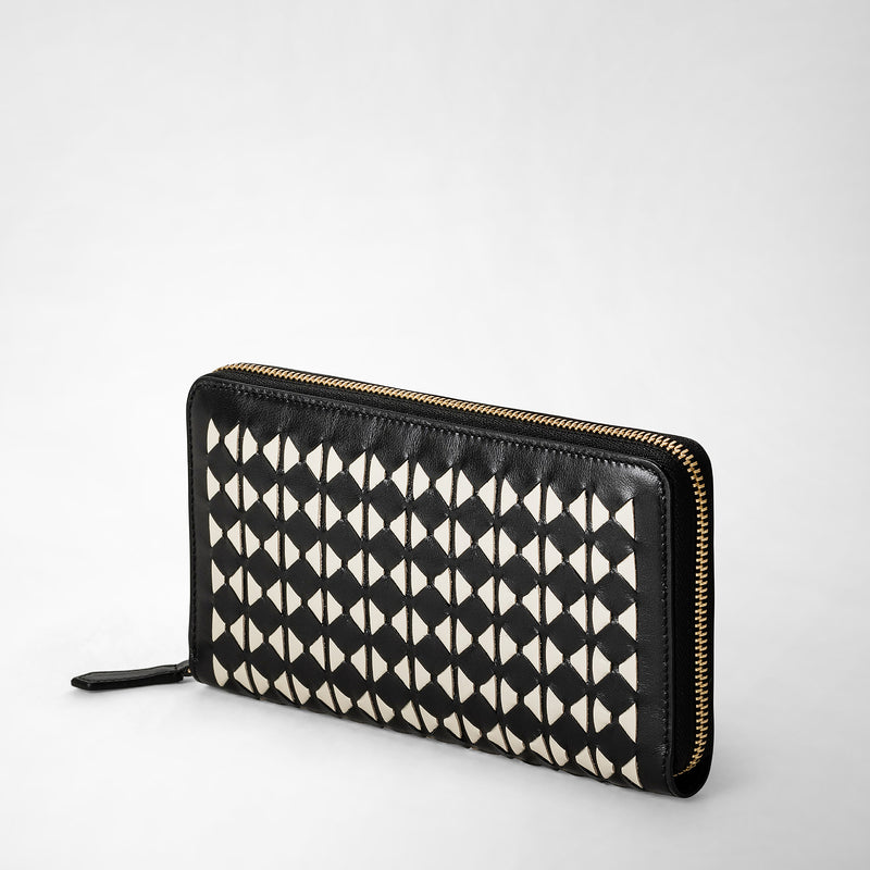 Serapian Portafoglio con zip in mosaico nero-panna Offerta speciale della fabbrica