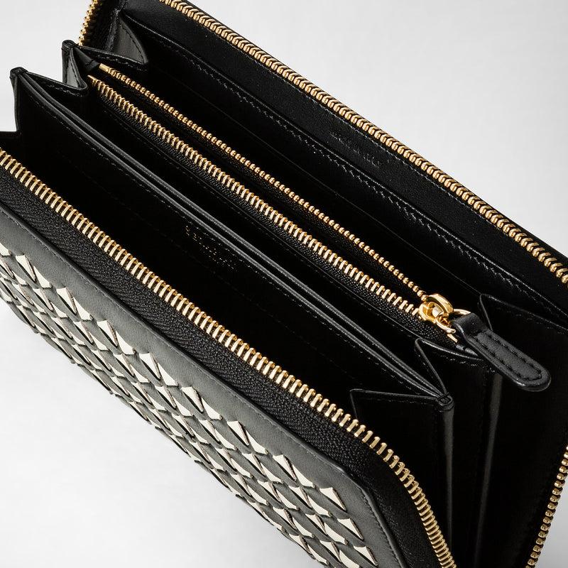 Serapian Portafoglio con zip in mosaico nero-panna Offerta speciale della fabbrica