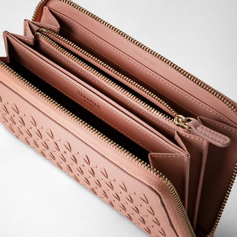 Serapian Portafoglio con zip in mosaico blush Sostegno trimestrale