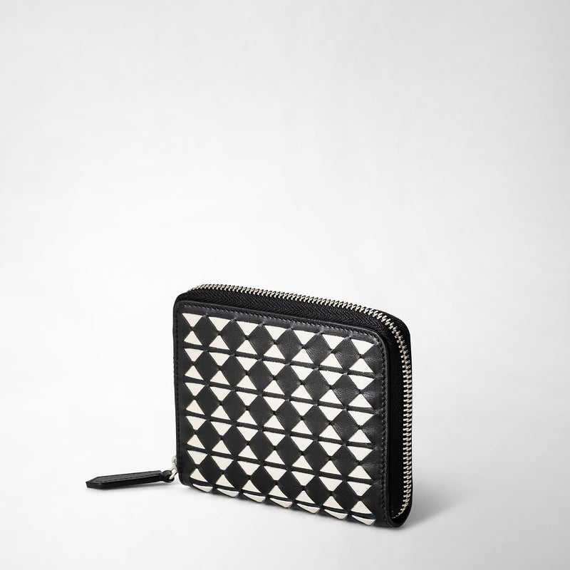Serapian Portafoglio mini con zip in mosaico nero-panna Italy
