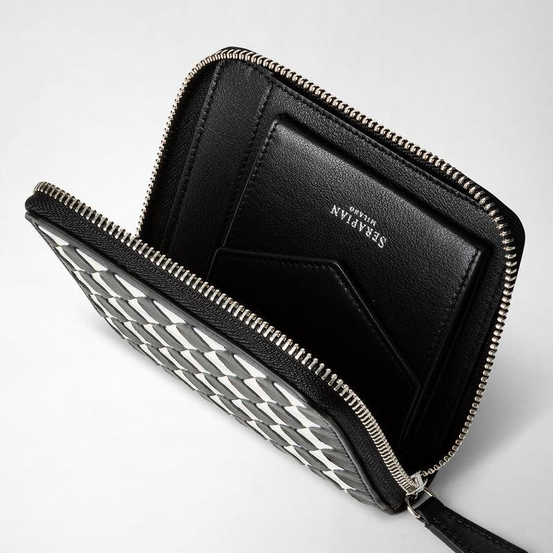 Serapian Portafoglio mini con zip in mosaico nero-panna Italy