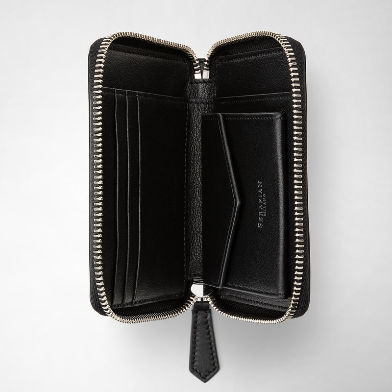 Serapian Portafoglio mini con zip in mosaico nero-panna Italy