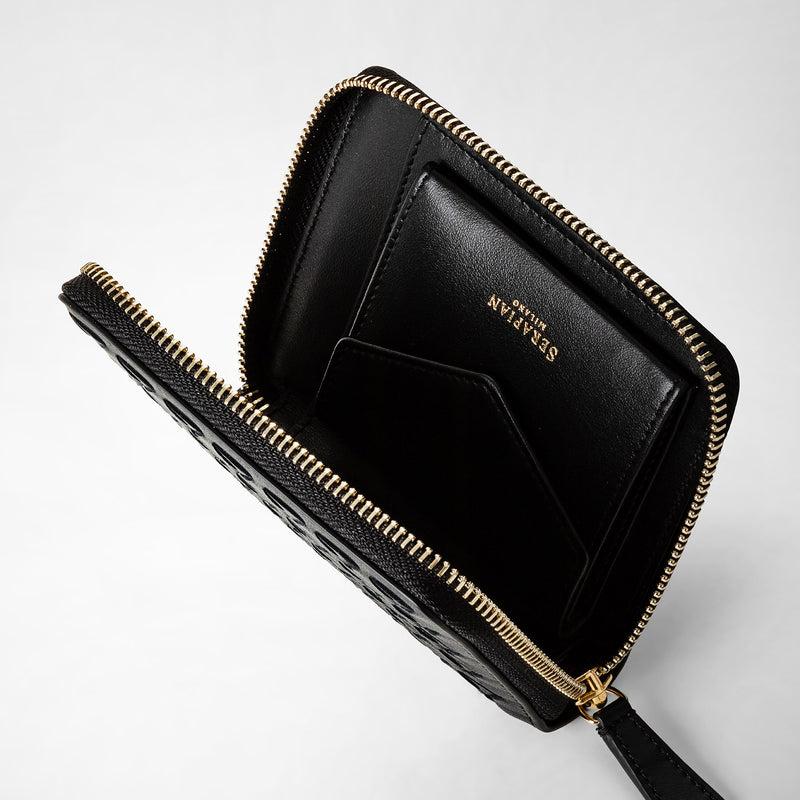 Serapian Portafoglio mini con zip in mosaico nero Italia