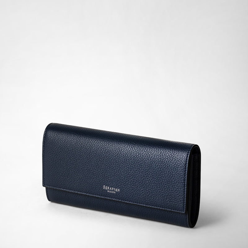 Serapian Portafoglio continental in pelle rugiada blu navy Promozione