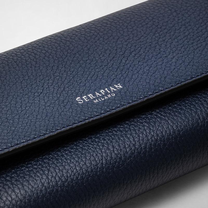 Serapian Portafoglio continental in pelle rugiada blu navy Promozione