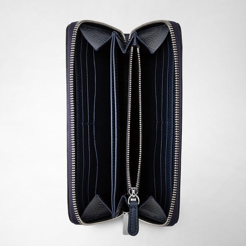 Serapian Portafoglio con zip in pelle rugiada blu navy Spedizione Gratuita