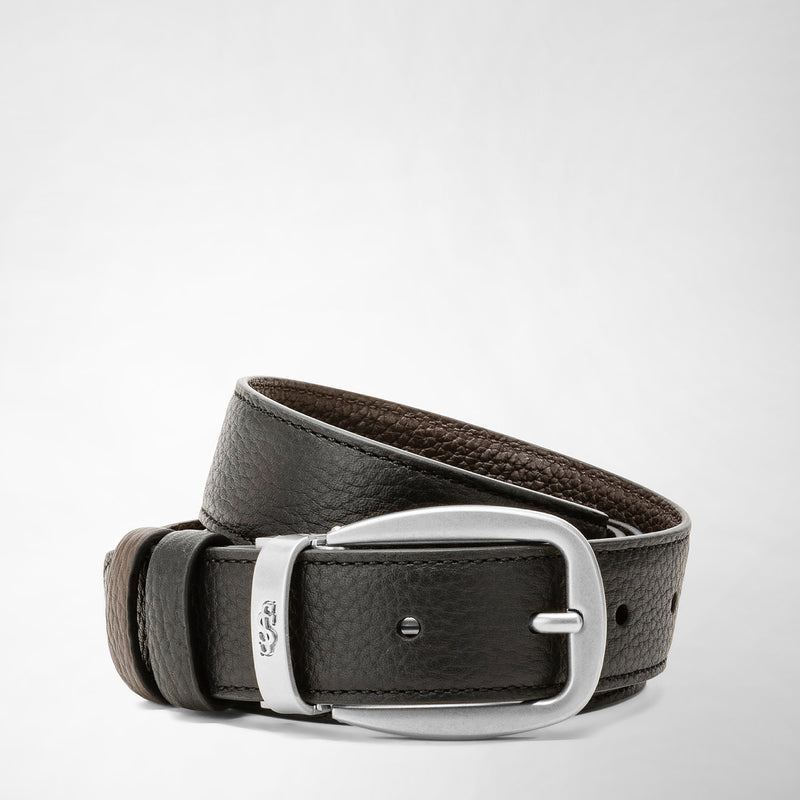 Serapian Cintura reversibile in pelle cachemire nero-espresso Acquista Ora