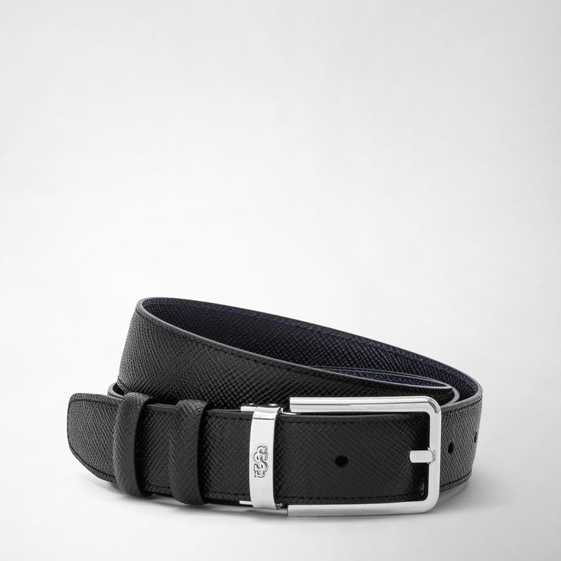 Serapian Reversible belt in evoluzione leather black navy blue Fino Al -60%