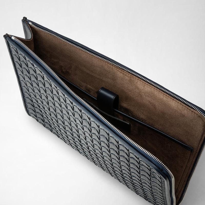 Serapian Compact document folio in mosaico navy blue Sottocosto