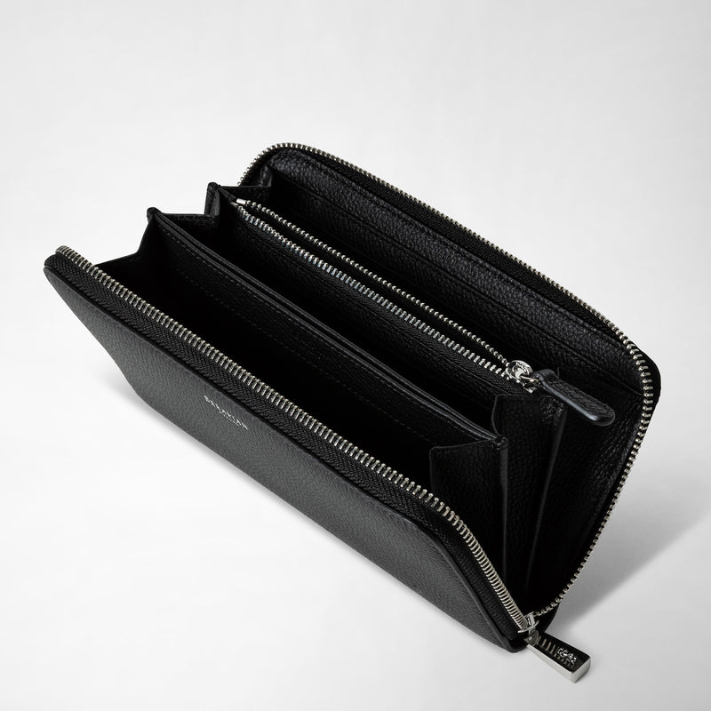 Serapian Portafoglio con zip in pelle rugiada nero Saldi