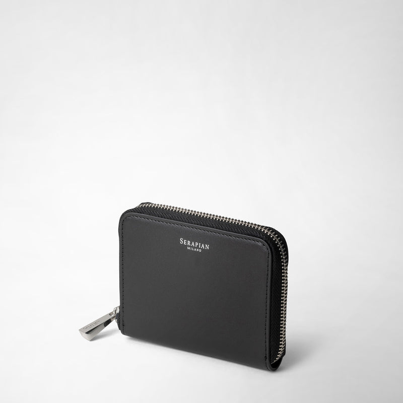 Serapian Small zip-around wallet in seta leather black Vendite Flash