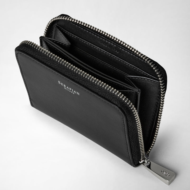 Serapian Small zip-around wallet in seta leather black Vendite Flash