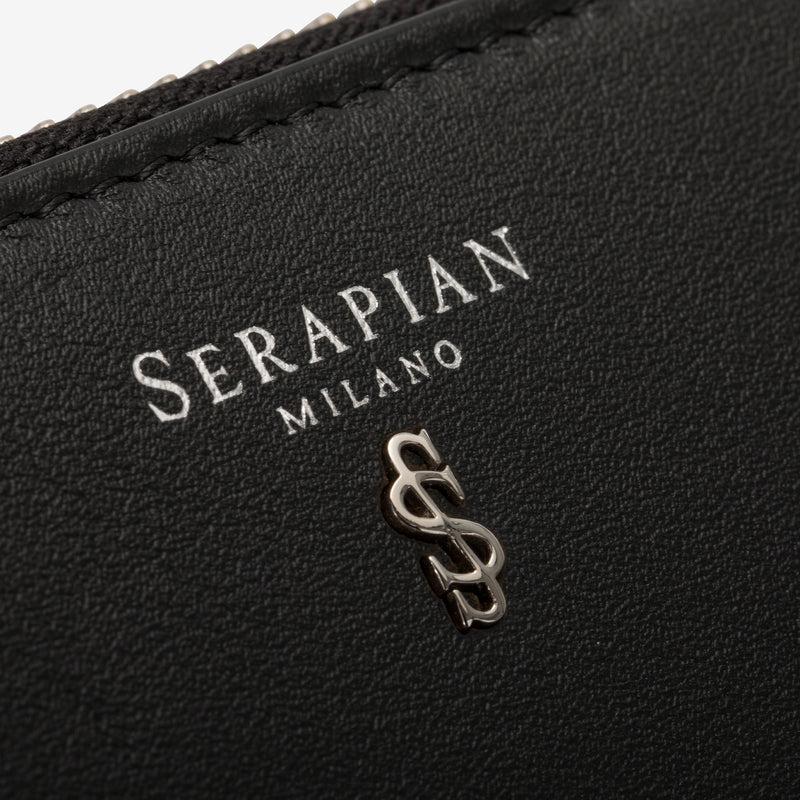 Serapian Small zip-around wallet in seta leather black Vendite Flash