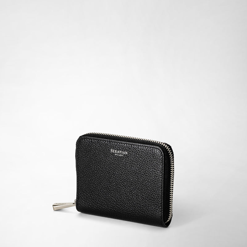 Serapian Portafoglio piccolo con zip in pelle rugiada nero In Saldo