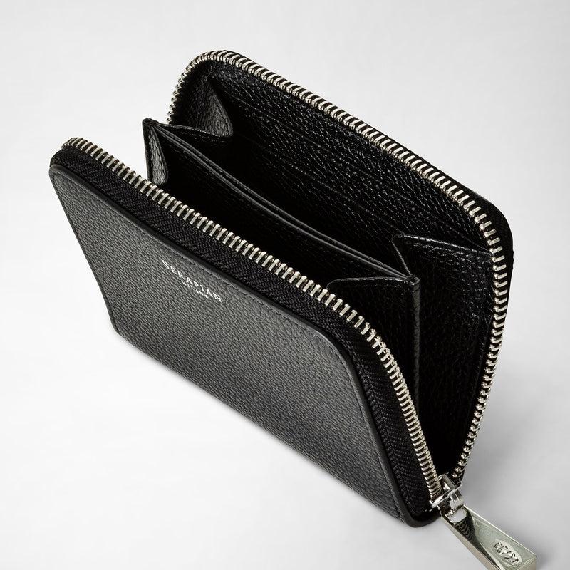 Serapian Portafoglio piccolo con zip in pelle rugiada nero In Saldo