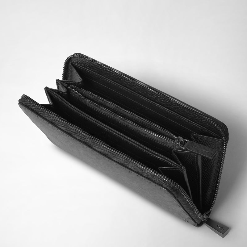 Serapian Zip-around wallet in evoluzione leather eclipse black Spedizione gratuita