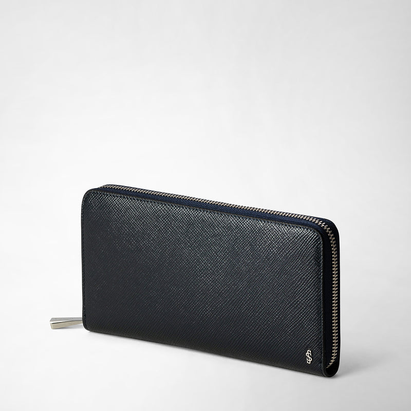Serapian Zip-around wallet in evoluzione leather navy blue Sconto di tempo limitato