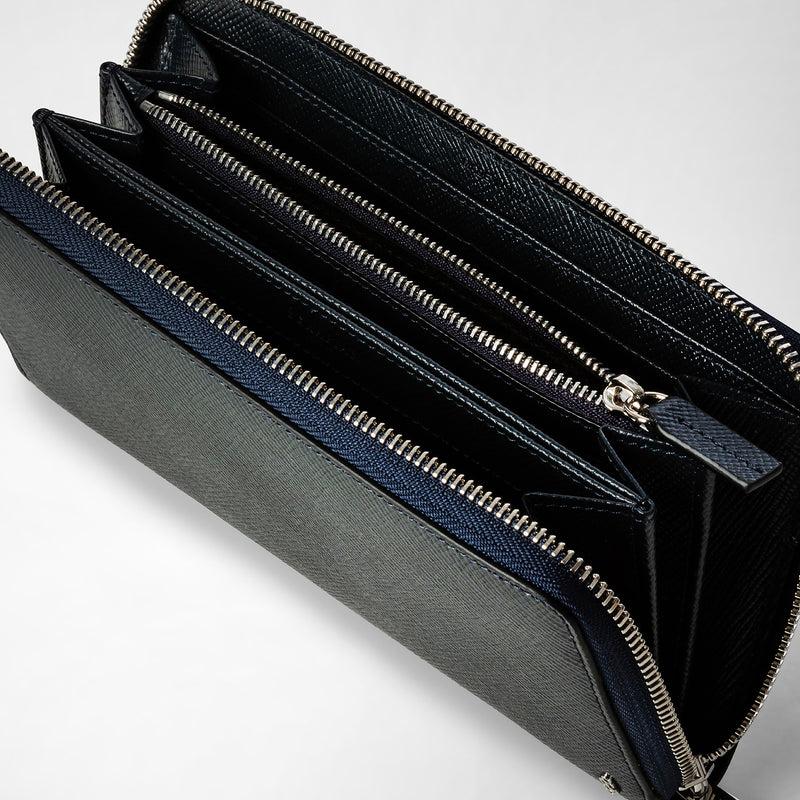Serapian Zip-around wallet in evoluzione leather navy blue Sconto di tempo limitato