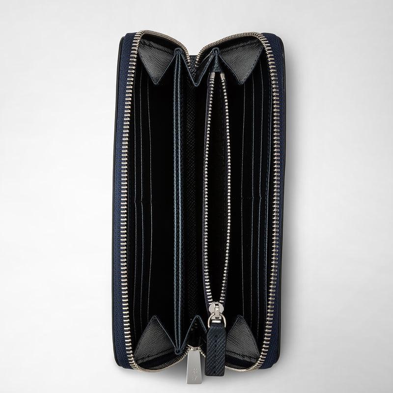 Serapian Zip-around wallet in evoluzione leather navy blue Sconto di tempo limitato