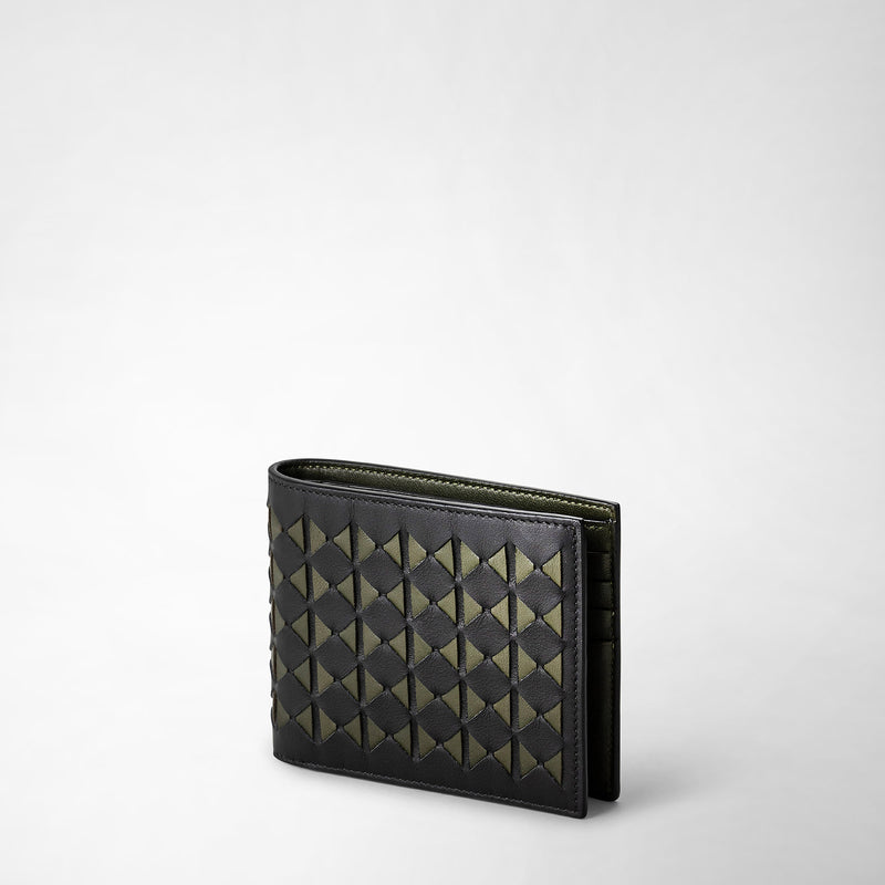Serapian 8-card billfold in mosaico black and moss green Offerta natalizia