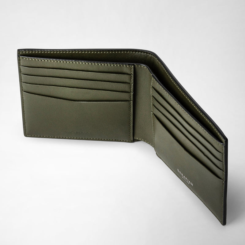 Serapian 8-card billfold in mosaico black and moss green Offerta natalizia
