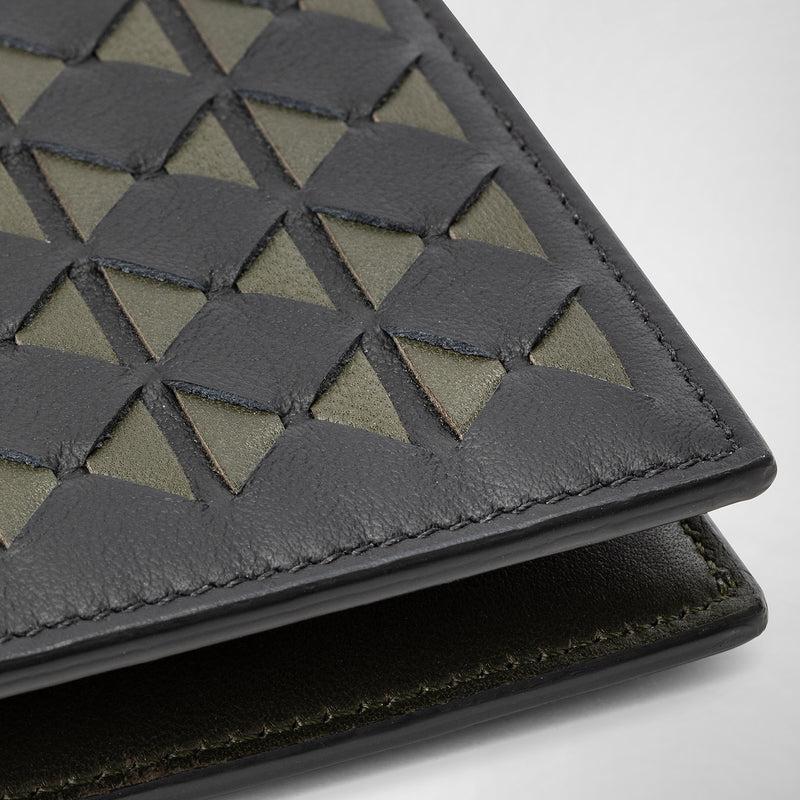Serapian 8-card billfold in mosaico black and moss green Offerta natalizia