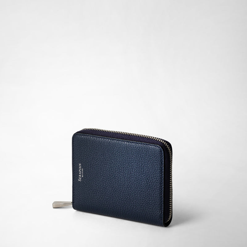Serapian Portafoglio mini con zip in pelle rugiada blu navy Offerta per la Festa della Mamma