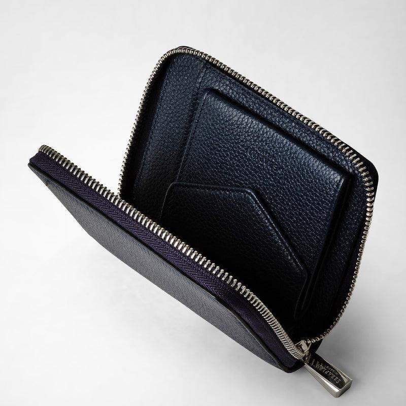Serapian Portafoglio mini con zip in pelle rugiada blu navy Offerta per la Festa della Mamma