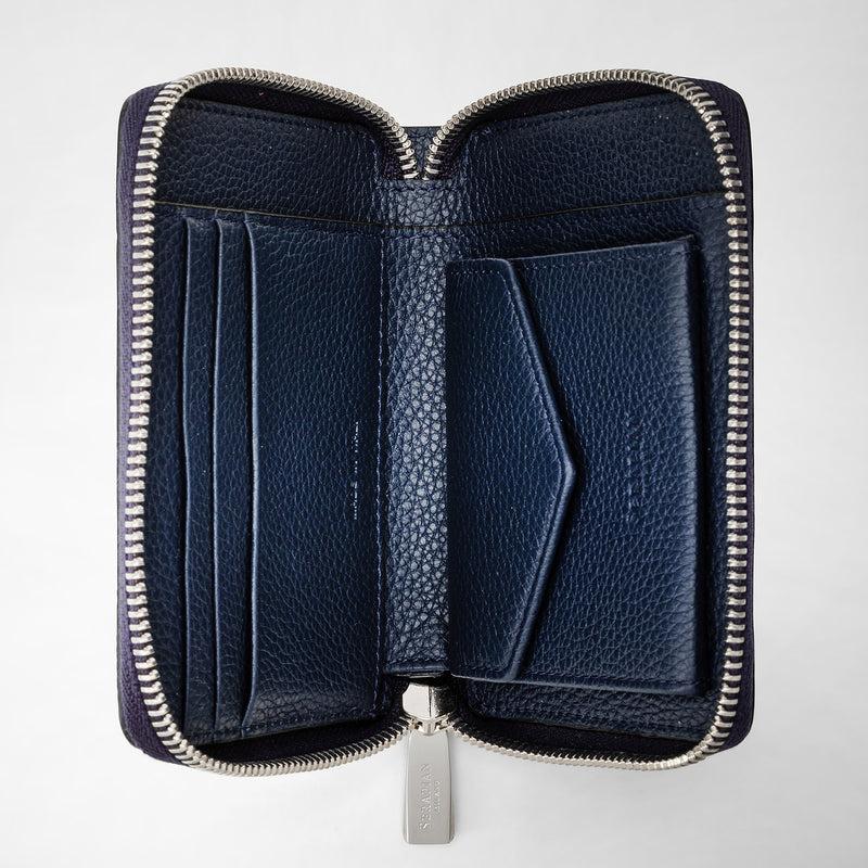 Serapian Portafoglio mini con zip in pelle rugiada blu navy Offerta per la Festa della Mamma