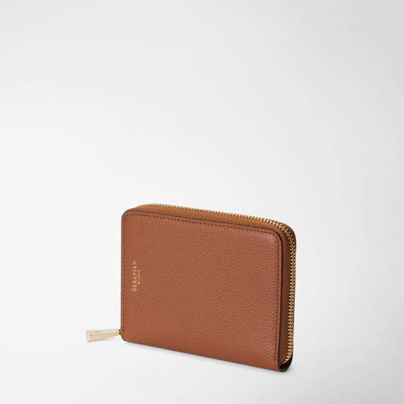 Serapian Portafoglio mini con zip in pelle rugiada cuoio Offerta Giorno del Papà