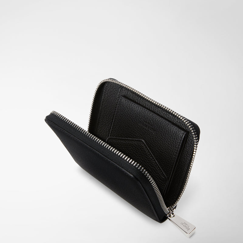 Serapian Portafoglio mini con zip in pelle rugiada nero Offerta Anniversario