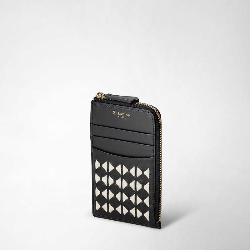 Serapian Portacarte con zip in mosaico nero-panna Grandi sconti