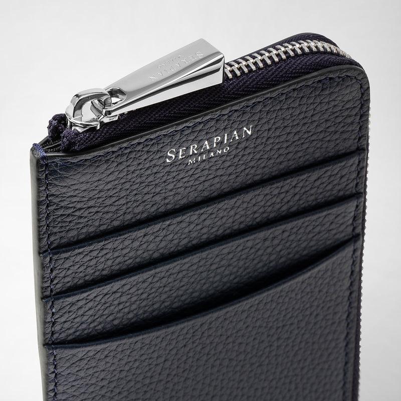 Serapian Zip card case in rugiada leather navy blue Nuovi prodotti