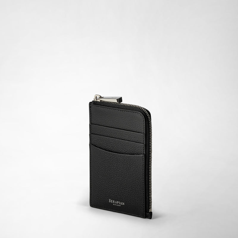 Serapian Portacarte con zip in pelle rugiada nero Offerte stagionali
