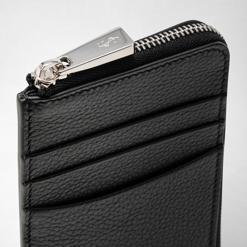 Serapian Portacarte con zip in pelle rugiada nero Offerte stagionali
