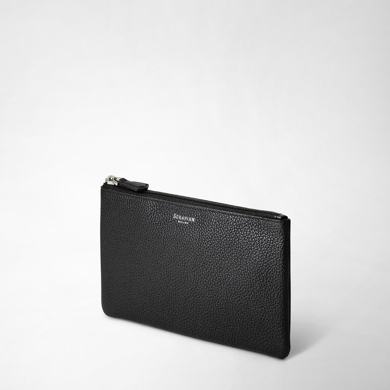Serapian Pouch with zip in cachemire leather black Liquidazione