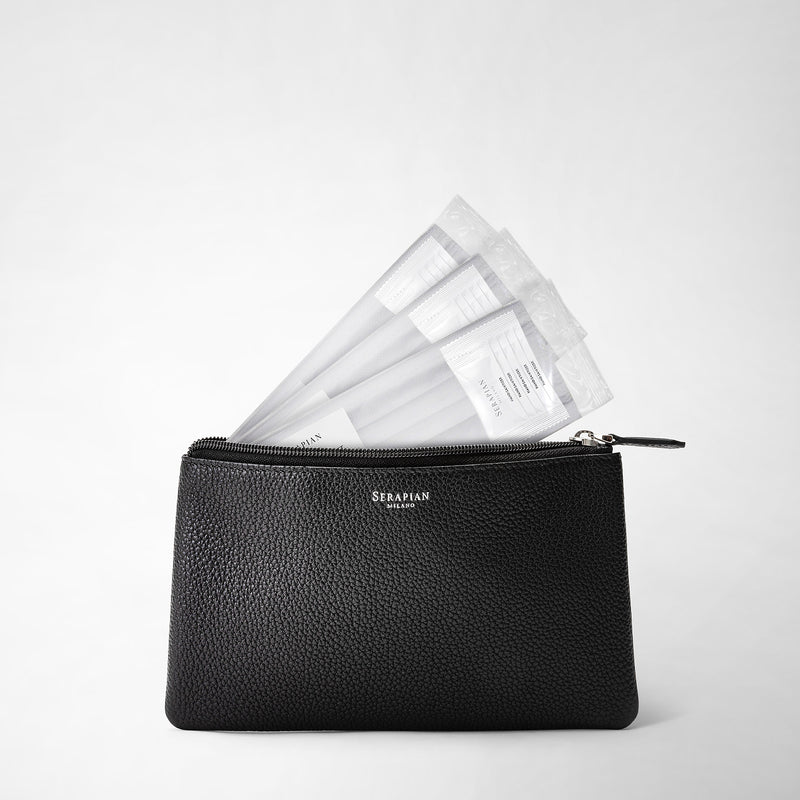 Serapian Pouch with zip in cachemire leather black Liquidazione