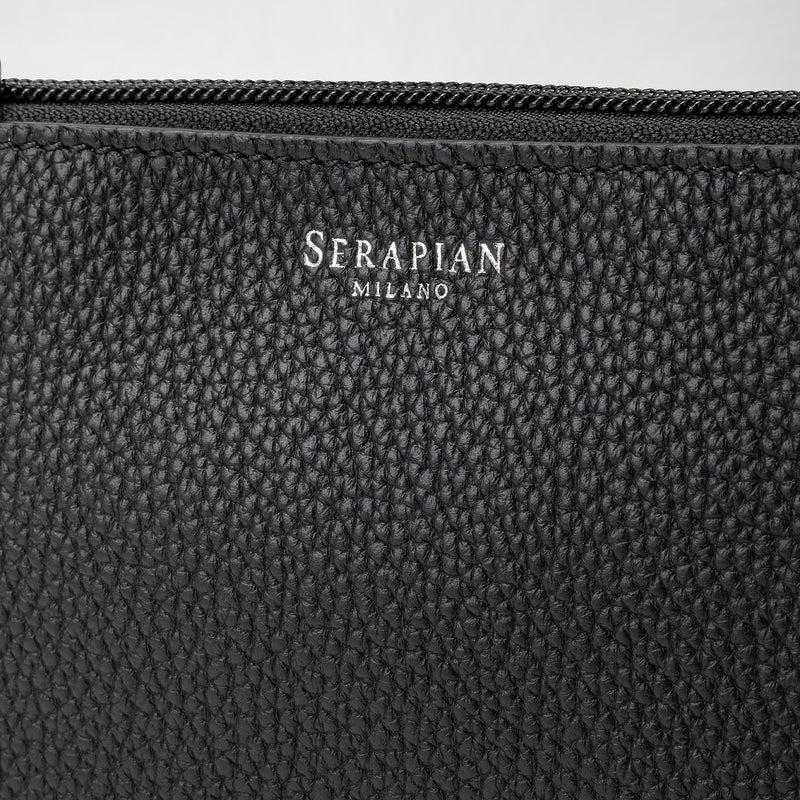 Serapian Pouch with zip in cachemire leather black Liquidazione