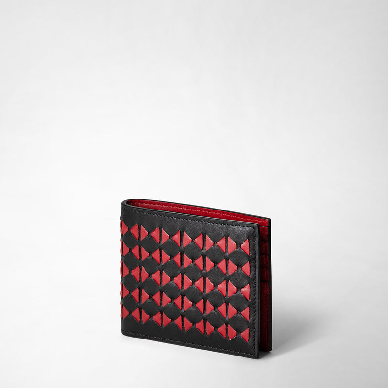 Serapian 8-card billfold in mosaico black and amaranth Promozione temporanea