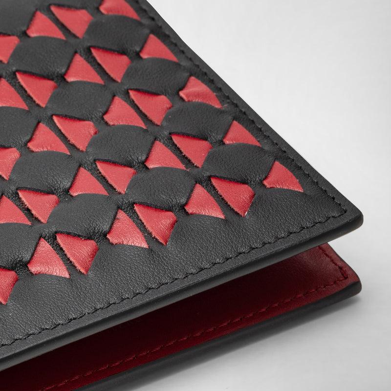Serapian 8-card billfold in mosaico black and amaranth Promozione temporanea