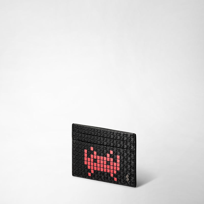 Serapian Portacarte 4 carte stepan nero-rosso space invaders Spedizione gratuita