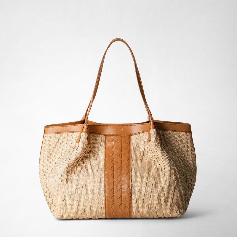 Serapian Tote bag secret piccola in rafia e pelle seta Online Outlet