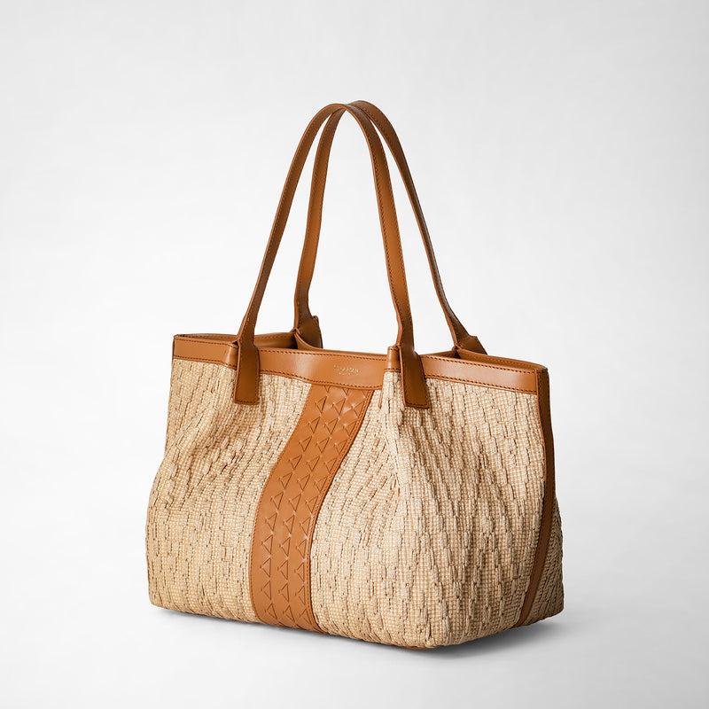 Serapian Tote bag secret piccola in rafia e pelle seta Online Outlet