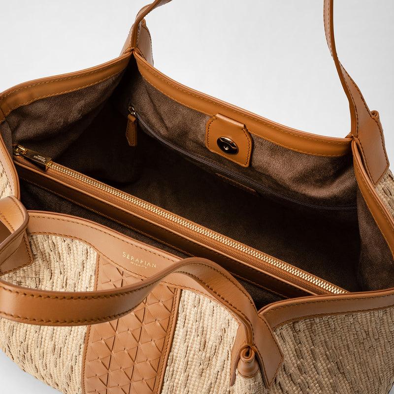 Serapian Tote bag secret piccola in rafia e pelle seta Online Outlet