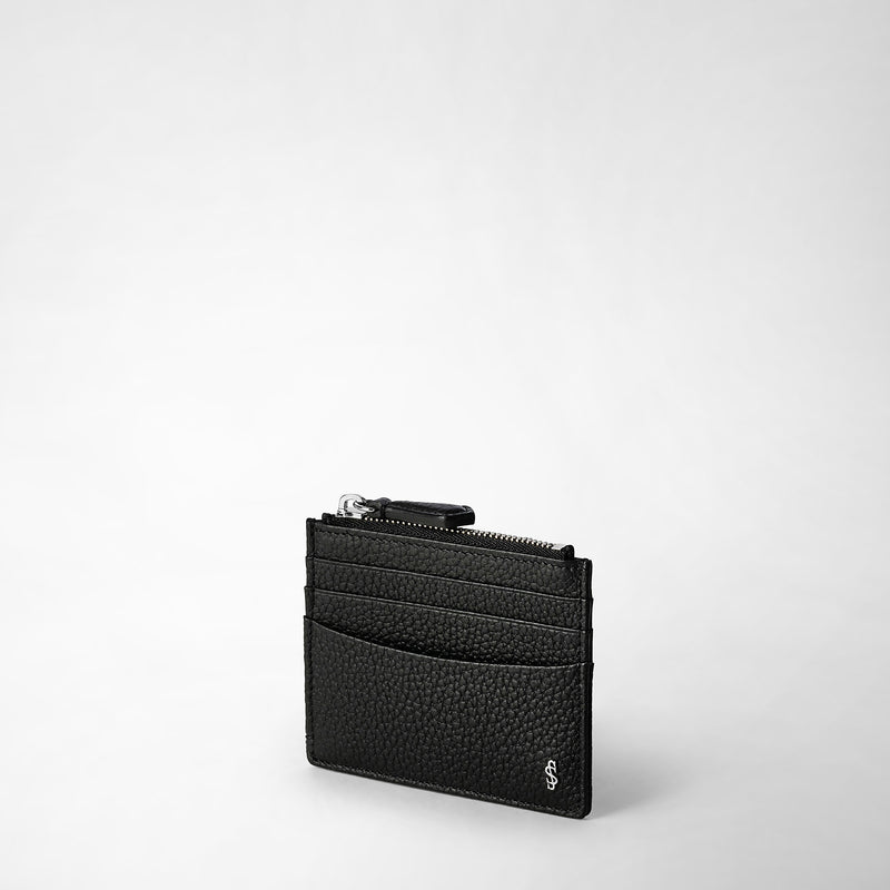 Serapian Zip card case in cachemire leather black Liquidazione