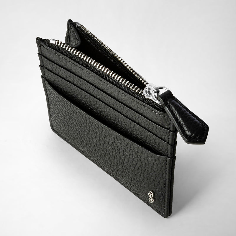 Serapian Zip card case in cachemire leather black Liquidazione