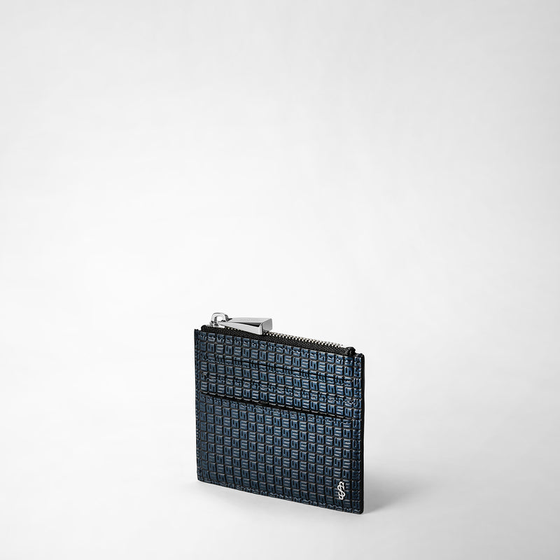 Serapian Zip card case in stepan ocean blue and black Sconti VIP