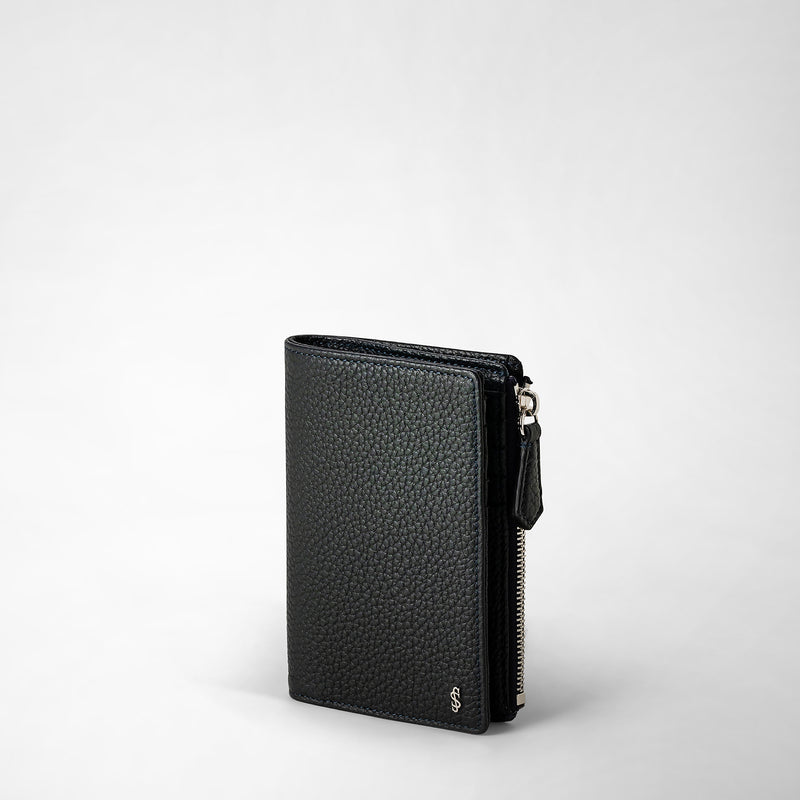 Serapian Vertical billfold with zip in cachemire leather navy blue Rilascio limitato